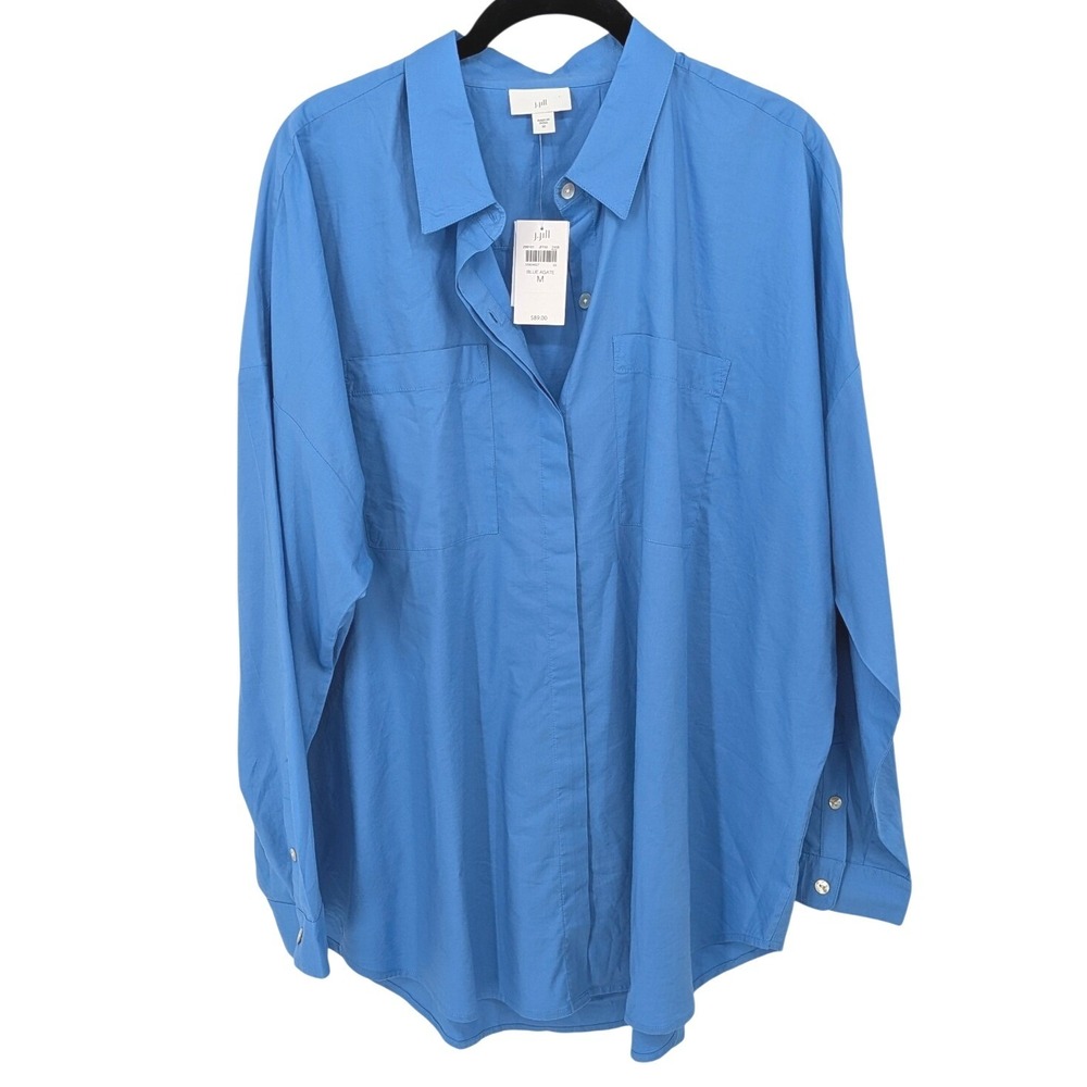 J Jill Button Down Shirt Women Medium Blue Oversize Cotton Modal Long Sleeve Top